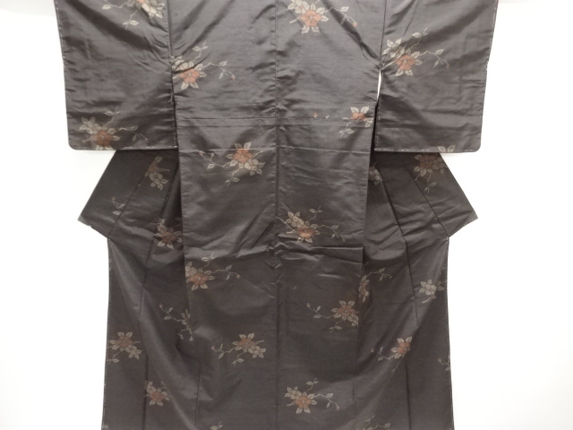 JAPANESE KIMONO / PLANT-DYED CAMELLIA PATTERN WOVEN TSUMUGI KIMONO